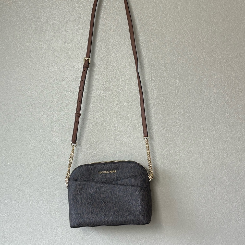 Michael Kors Jet Set Travel Medium Dome Brown Logo Crossbody Bag